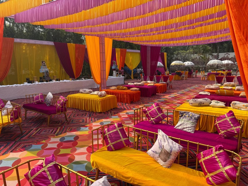 Traditional haldi ceremony decor arrangement